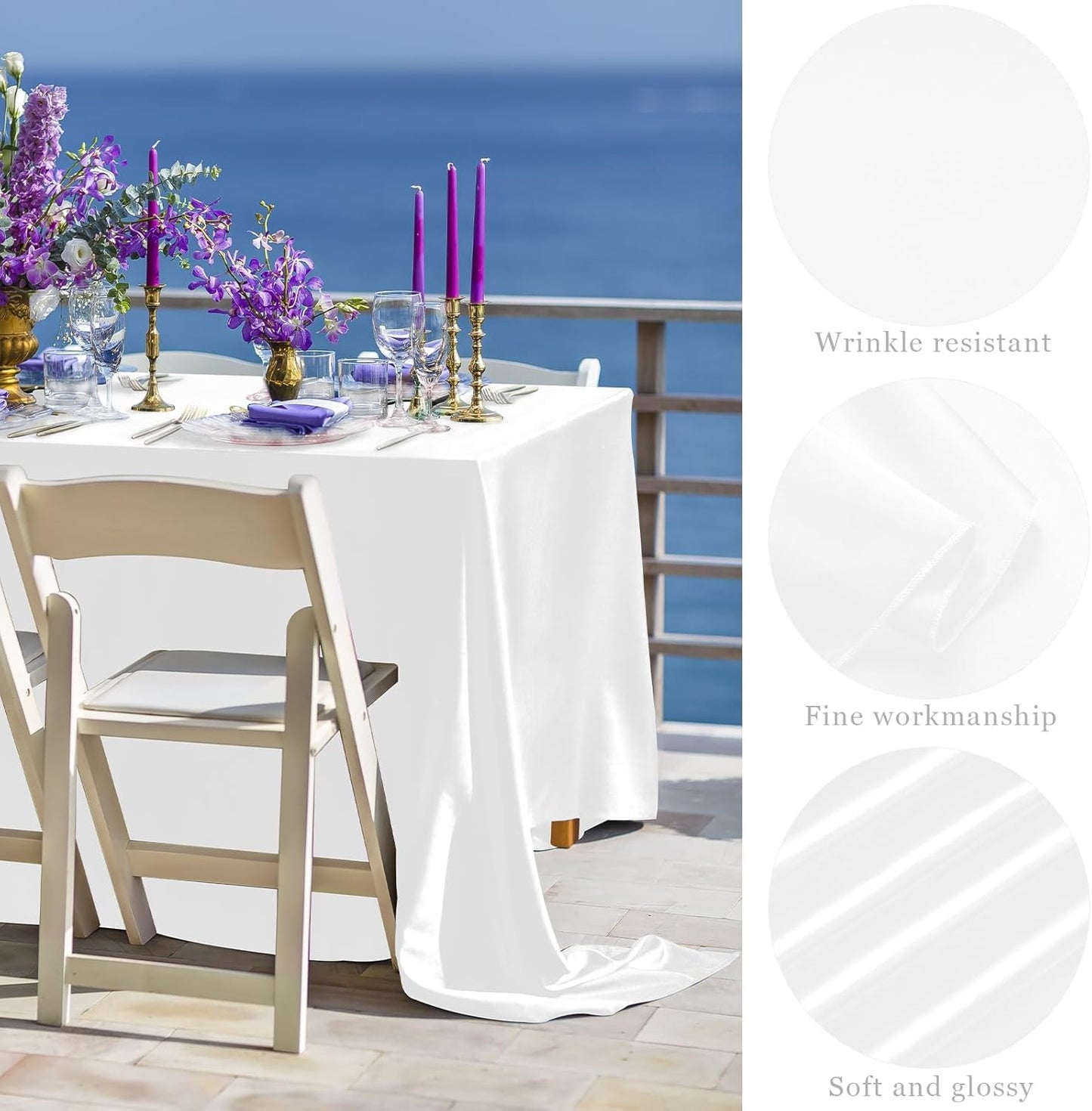 TURSTIN 4 Packs Satin Tablecloth 102 x 58 Inch Overlay Satin Table Cover Rectangle Bright Silk Tablecloth Smooth Fabric Table Decoration for Wedding Banquet Party Events, White