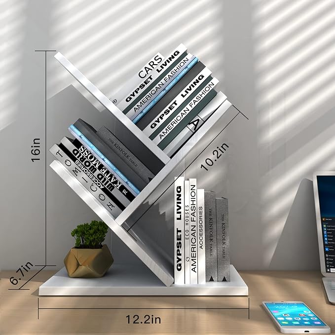 Godferyxin Tree Bookshelf, 3-Tier Small Bookcase - Image 2