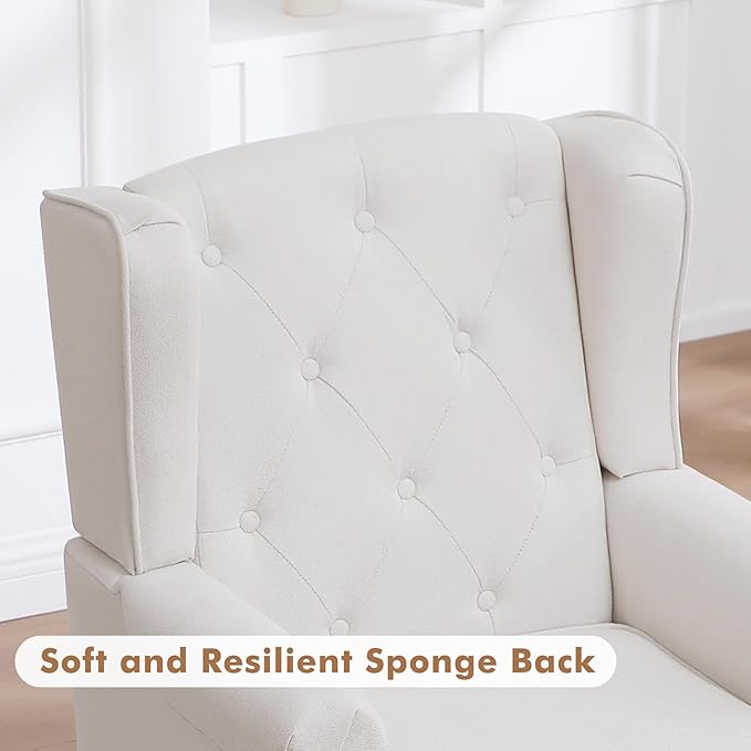 Accent Chair Set of 2, Mid Century Modern Fabric Wingback Chair, Upholstered - Image 6