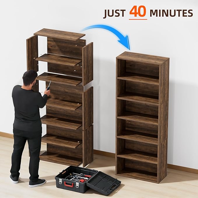 Furniwell 71" Tall Bookcase Bookshelves, 6 Tier Floor Standing Bookcases Open - Image 7