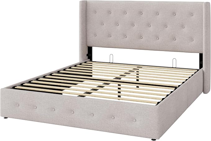 Allewie Full Size Lift Up Storage Bed, Button Tufted Headboard - Image 9
