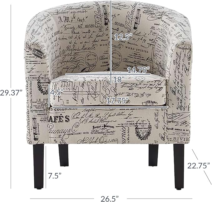 BELLEZE Accent Barrel Chair Set of 2, Linen Round Chair Club Tub Sofa Corner - Image 3