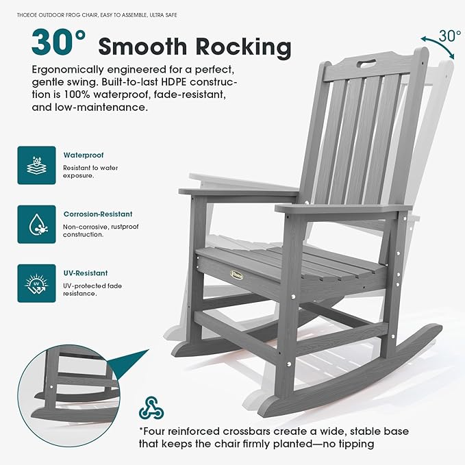 THOEOE Oversized Rocking Chair Set of 2, Outdoor Rocking Chair - Image 3