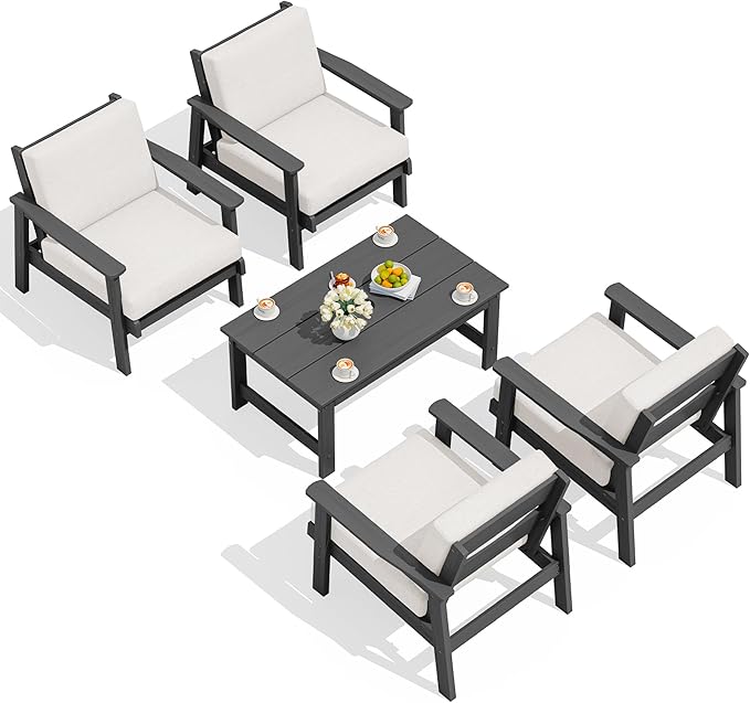 SERWALL Outdoor Patio Furniture Set, 5 Piece HDPE Patio Conversation Sets by SERWALL