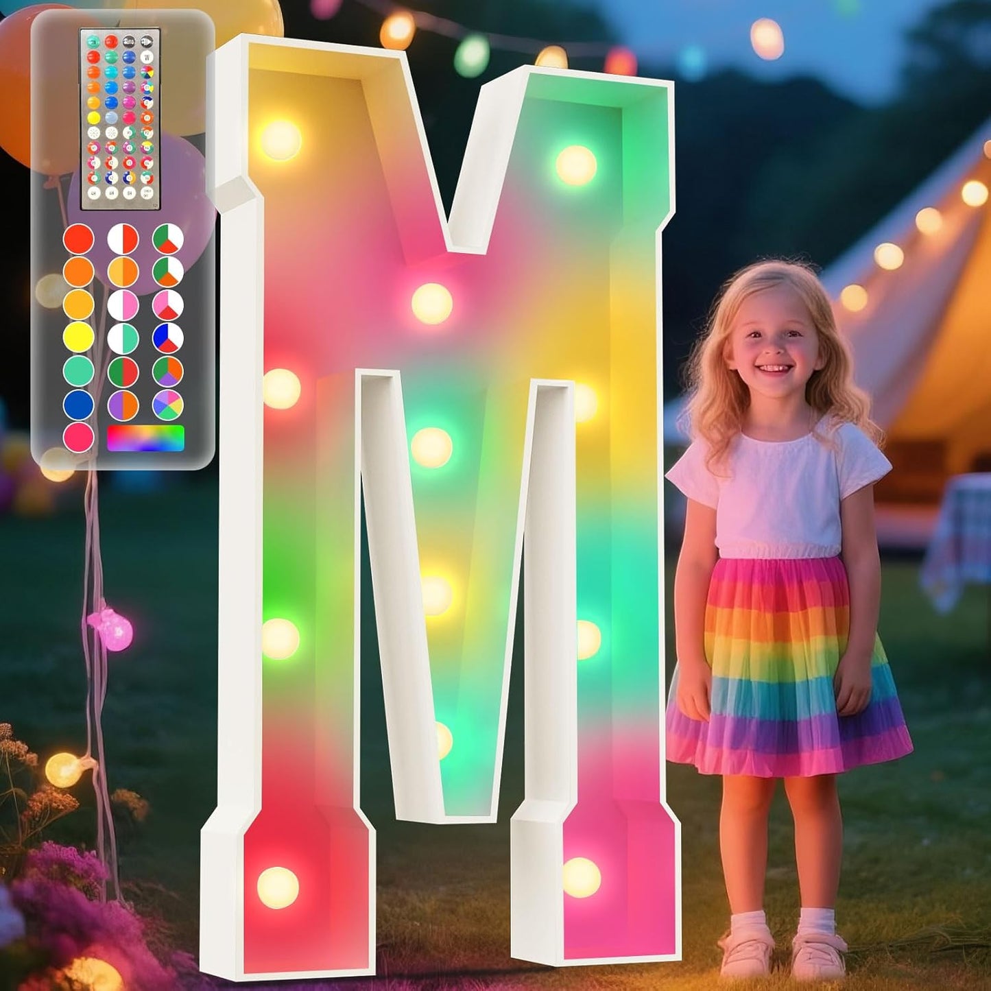 Ledido 4FT Marquee Light Up Letters, 34 Colors Changing Marquee Letter 4 Feet Tall with Remote, Big Letters for Party Wedding Graduation Birthday Decorations, Large Light Up Letter M