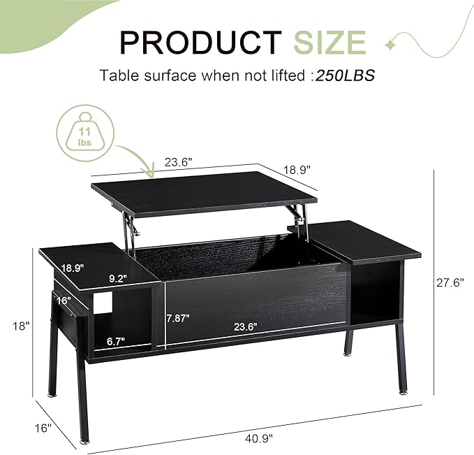 VECELO Wood Lift Top Coffee Table - Image 2