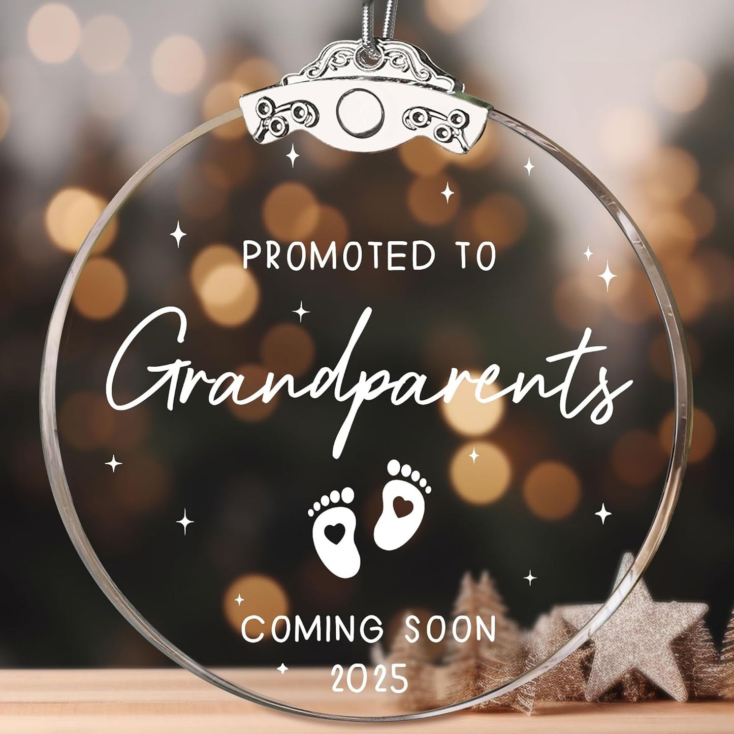 First Time Grandparents Gifts - Baby Pregnancy Announcement Ornament for New Grandma and Grandpa - Glass Christmas Ornament