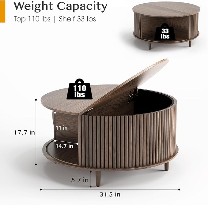 SULIVES Round Coffee Table - Image 2