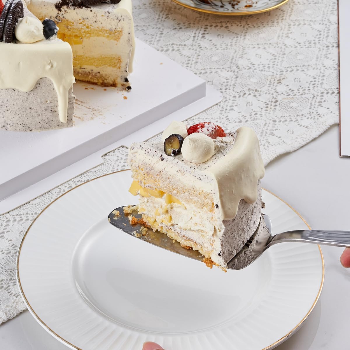 Silver Cake Cutter Set, Stainless Steel Cake Cutting Set Include Cake Knife and Cake Server, Suitable for Wedding, Birthday, Parties and Events