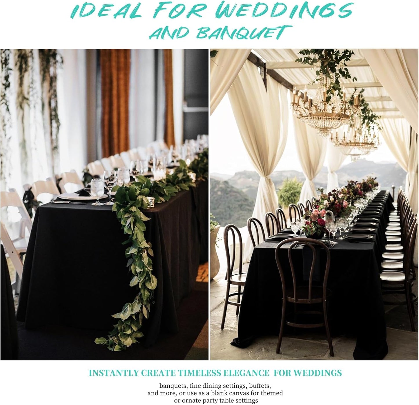 12 Pack Polyester Tablecloth 90 x 156 Inch Black Tablecloth for 8 Ft Rectangle Tables,Washable Fabric Table Covers Polyester Table Clothes for Wedding Parties Banque