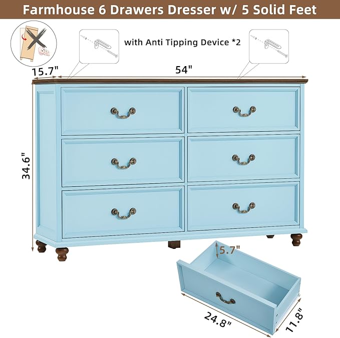 Joaxswe Farmhouse 6 Drawers Dresser - Image 2