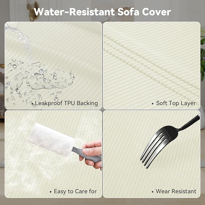 Waterproof Couch Cover 4-Piece Set Striped Sofa Slipcovers - Image 3
