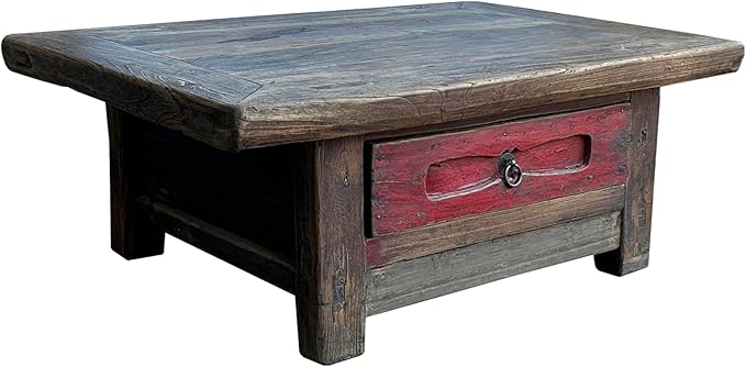 Chinese Vintage Rustic Wood Brown Drawer Low Kang Table Display Stand AJK241 - Image 4
