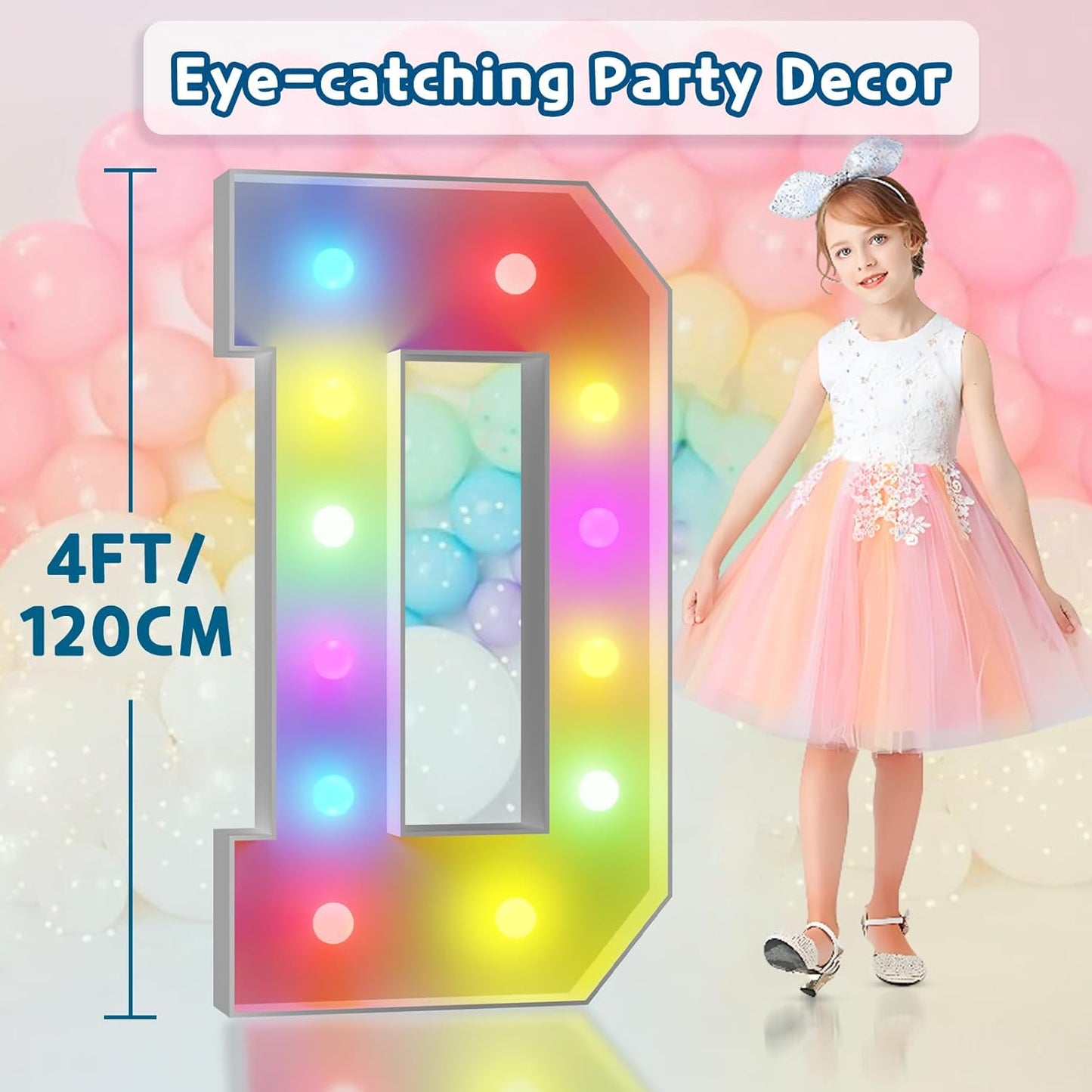 4FT Colorful Marquee Light Up Letters D, 18 Colors Light Up Alphabet Signs with Remote, Marry Me Sign, Large Letter for Birthday Engagement Anniversary Wedding Party Decor