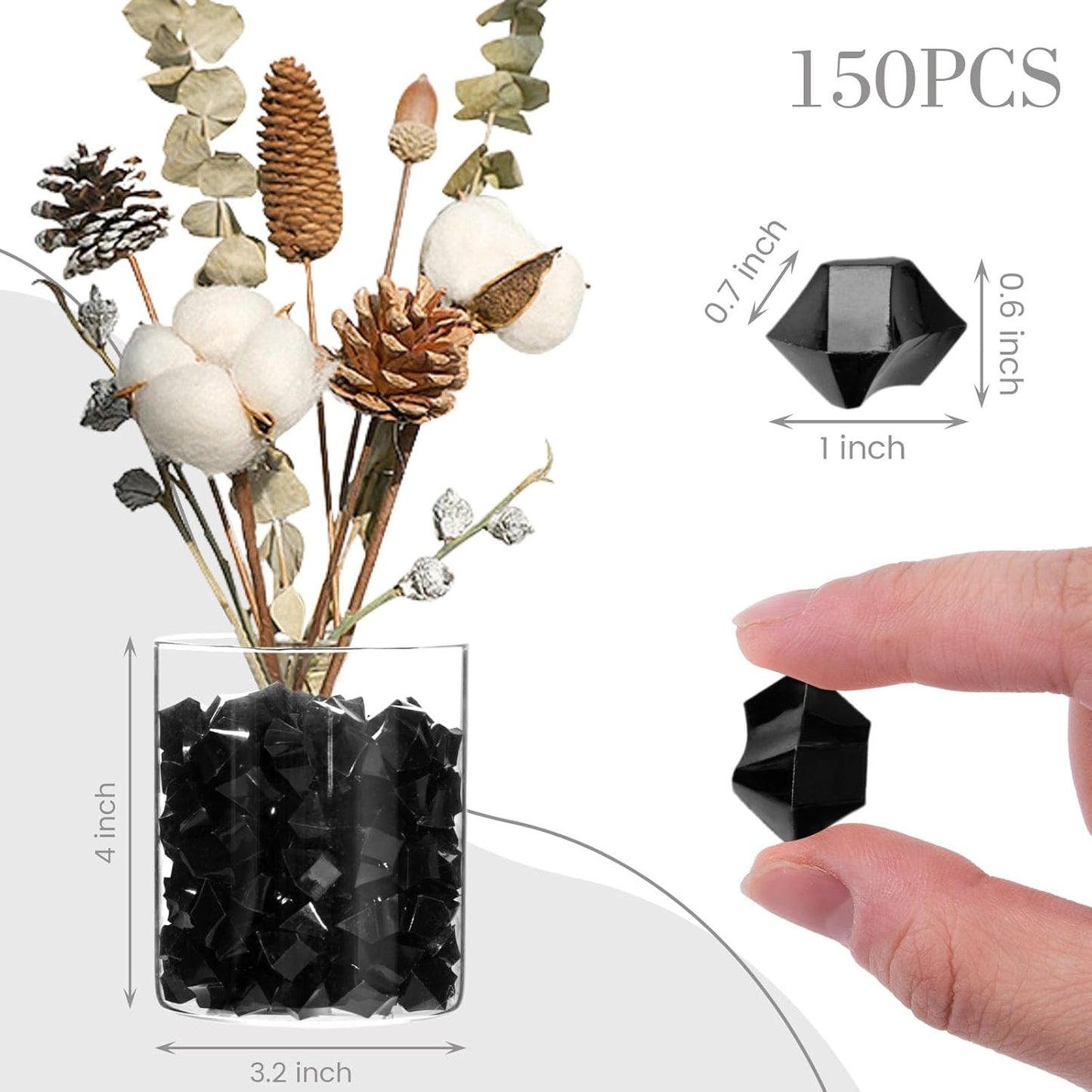 DomeStar Black Fake Ice, 150PCS Acrylic Fake Diamonds, Vase Fillers Black Plastic Gems Marbles for Vase DIY Craft Aquarium Tank Rock Wedding Birthday Party Table Scatter Decorations