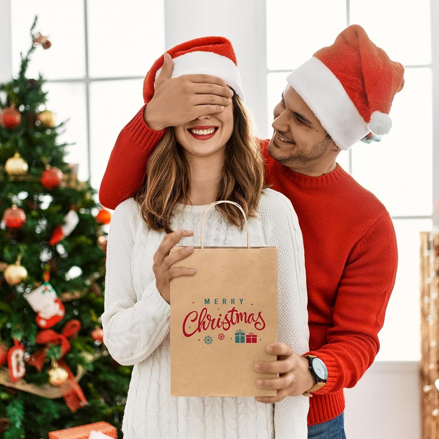 GSSUSA 100 Pack 8x4.25x10'' Paper Gift Bags with Handles Bulk, Brown Kraft Bags for Small Business, Sturdy Retail Shopping, Birthday Wedding Party Favor Craft Bag(Made in USA)