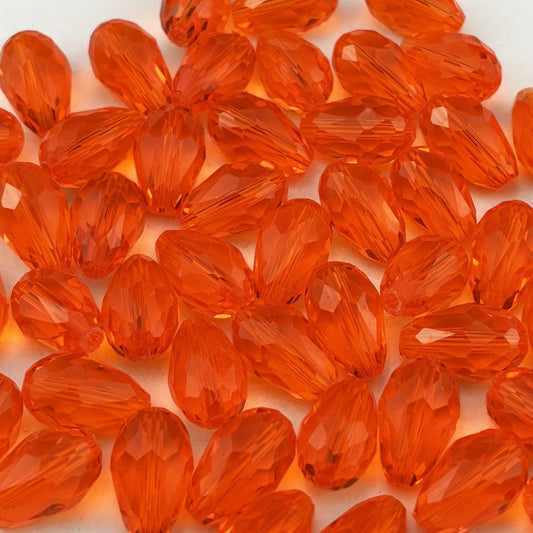 50pcs 10x15mm Teardrop Crystal Glass Beads for Jewelry Making, Faceted Vertical Hole Teardrop Glass Spacer Beads for Wind Chimes Bracelet Earring Necklace DIY Craft(Orange)