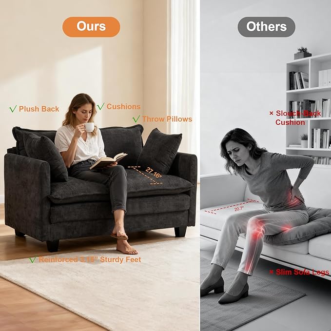 Loveseat Sofa Cloud Sofa Couch 50'', Modern Loveseats 2 Seat Couch 27" Deep Seat - Image 4