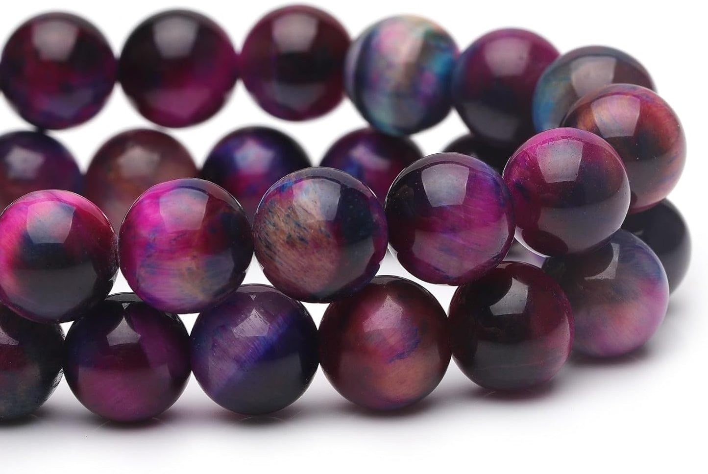 8mm Natural Stone Beads for Jewelry Making,Galaxy Tiger Eye Polished Smooth Round Gemstone Beads for Bracelet Necklace 15 Inch