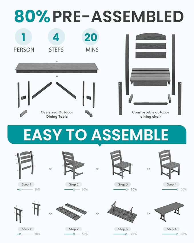 SERWALL Outdoor Armless Dining Chairs Set of 2, All-Weather HDPE Patio Chair - Image 8