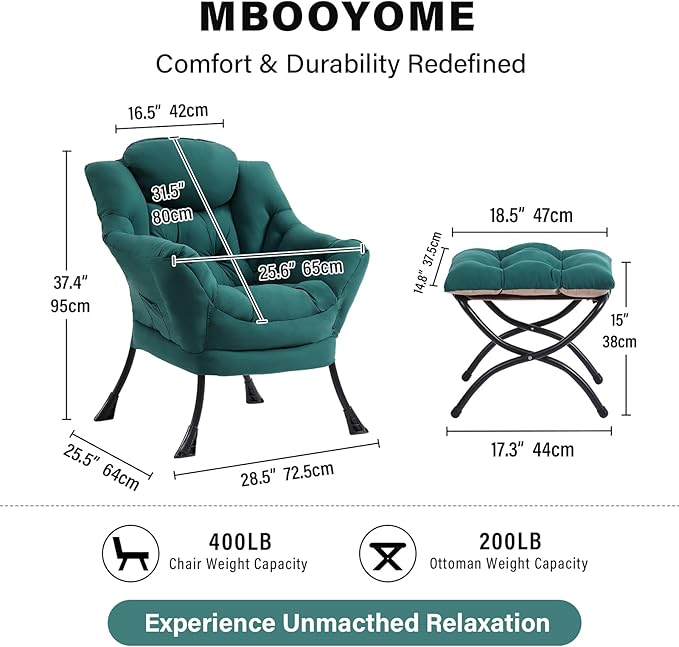 MBOOYOME Lazy Chair with Folding Ottoman, Modern Accent Armchair with Armrests - Image 3
