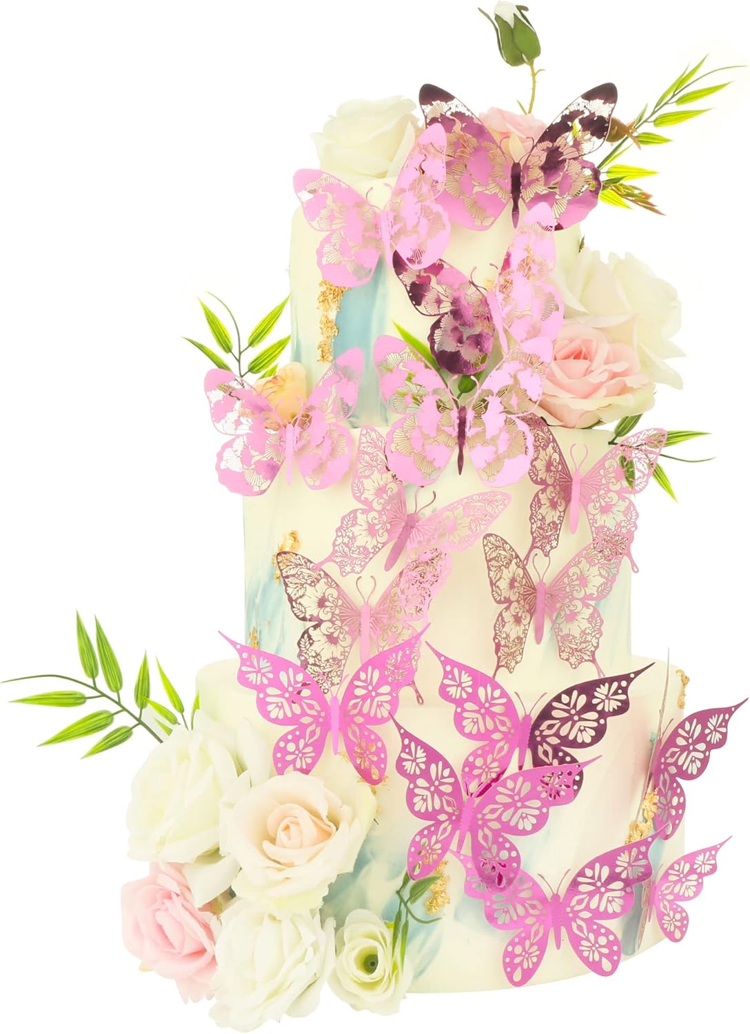 Gyufise Rose Red Butterfly Cupcake Toppers Hollow Art 3D Butterfly Cupcake Decorations Baby Shower Wedding Anniversary Kids Birthday Party Cake Wall Decorations Supplies 36Pcs