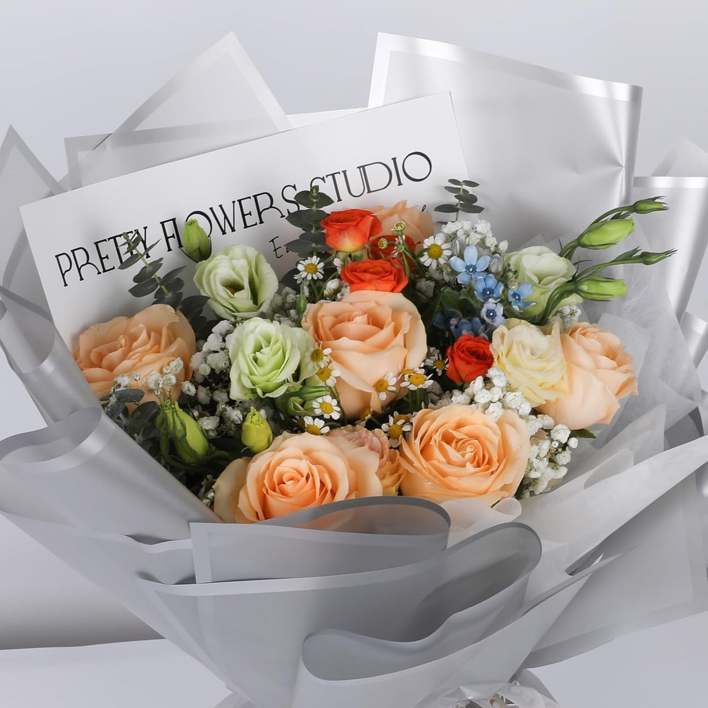 NESCCI 20 Sheet Flower Wrapping Paper - Waterproof Floral Bouquet Wrapping Paper, Florist Supplies Packaging Paper for Wedding Birthday Gift DIY (Translucent Silver)