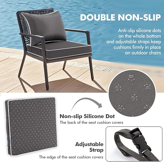 MIULEE Dark Grey Outdoor Seat Cushion 22x22 Inch Waterproof & 3 Year Fade - Image 4