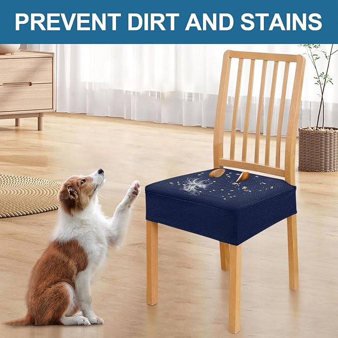 Smiry Waterproof Seat Covers for Dining Room Chairs Set of 8, Stretch Jacquard - Image 6
