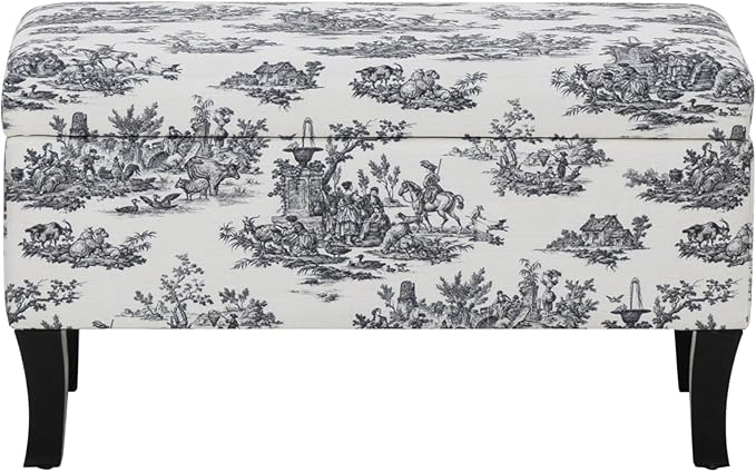 Linon Stephanie Black and White Toile Fully Upholstered Bench - Image 10
