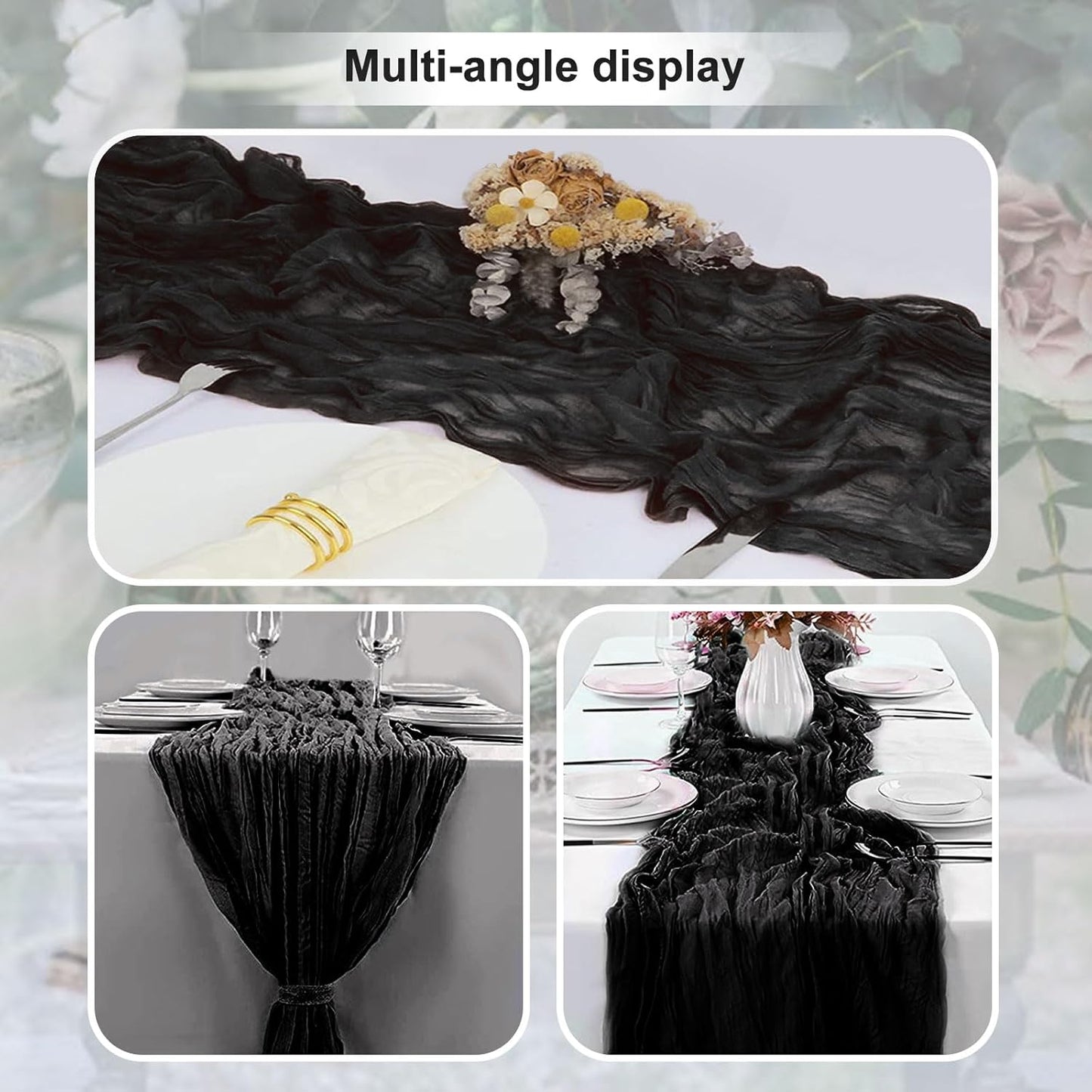 6 Pack Black Cheesecloth Table Runner 35x120 Inch 10Ft Rustic Gauze Cheese Cloth Thanksgiving Table Runner Sheer Cheesecloth Table Runners for Wedding Party Bridal Shower Decoration
