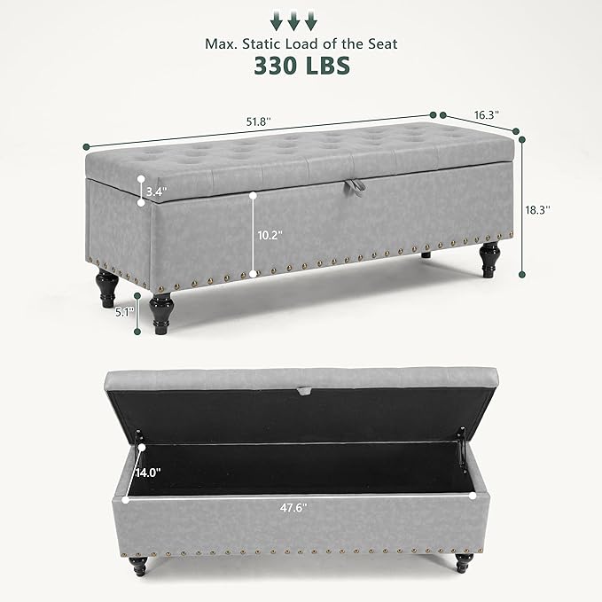 Mangodan 50" Storage Ottoman Bench, Tufted Ottoman - Image 2