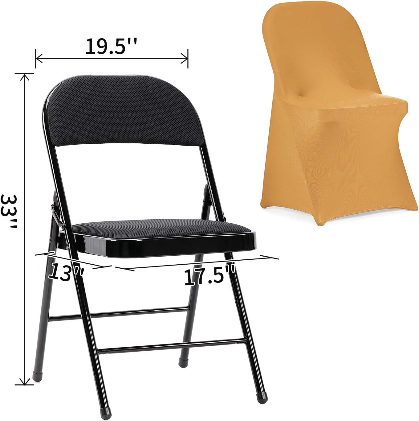 Peomeise Stretch Spandex Folding Chair Cover for Wedding Party Dining Banquet Event (Gold,6pcs)