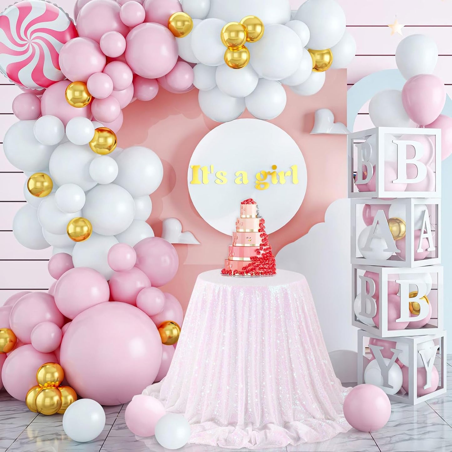 QueenDream Iridescent Mermaid Themed Party Decorations: 90x90 Inch Sequin Table Cloths White Birthday Tablecloth Glitter Fabric Overlay