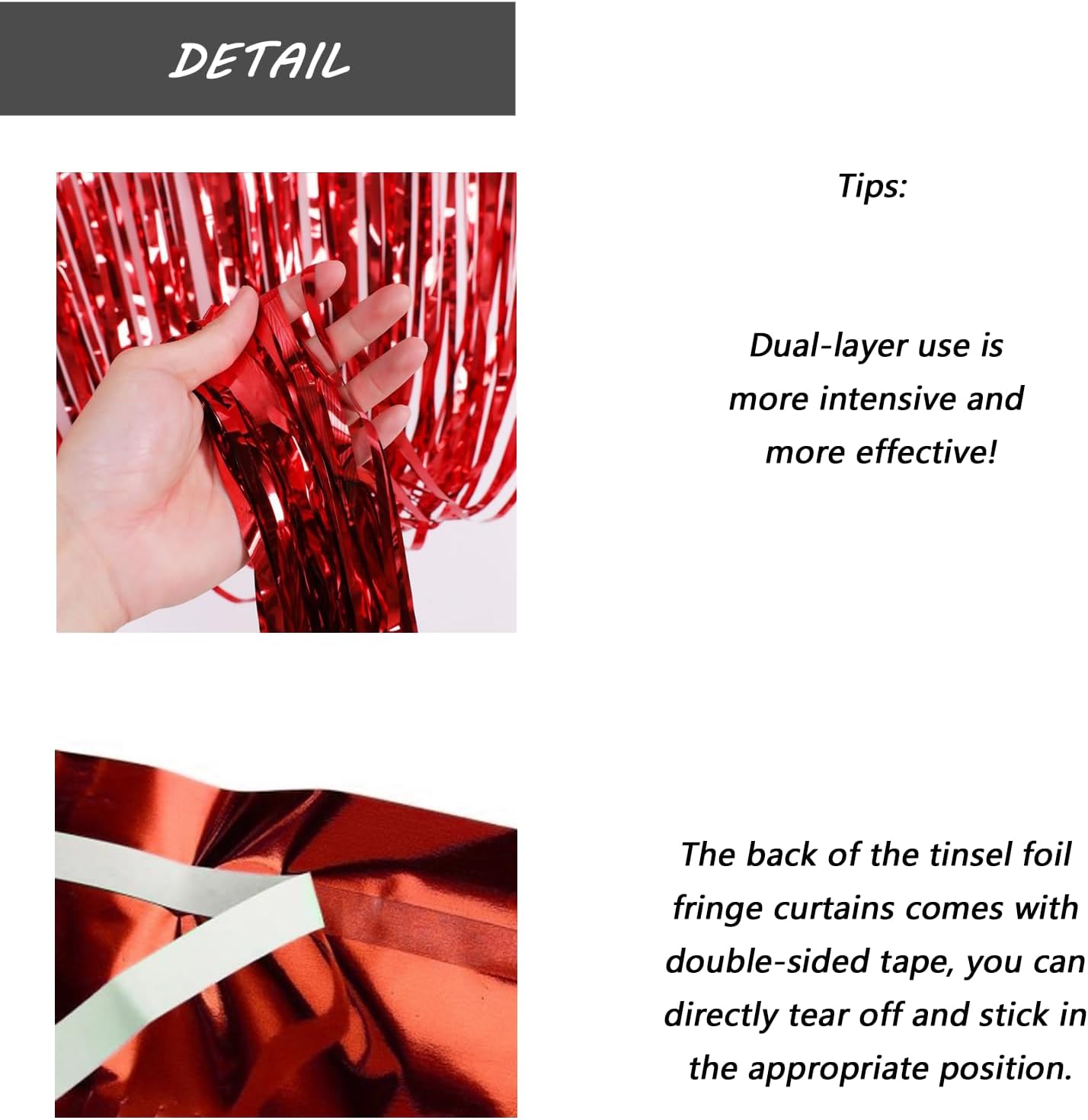 Red Foil Fringe Curtain 3.3×8.3FT 2 Packs, Metallic Tinsel Curtains Party Streamers for Birthday Graduation Baby Shower Decoration (2pcs,3.3FT×8.3FT, Red)