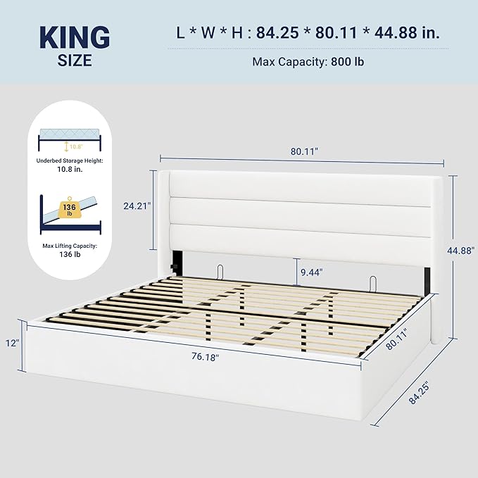 Allewie King Size Velvet Lift Up Storage Bed, Modern Wingback Headboard - Image 2
