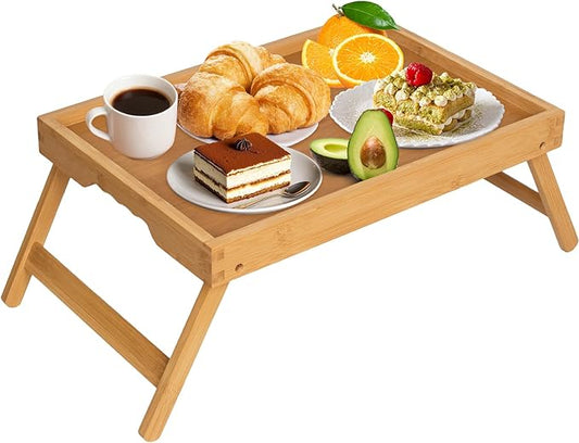 Artmeer Bed Tray Table with Folding Legs, Bamboo Breakfast in Bed by Artmeer