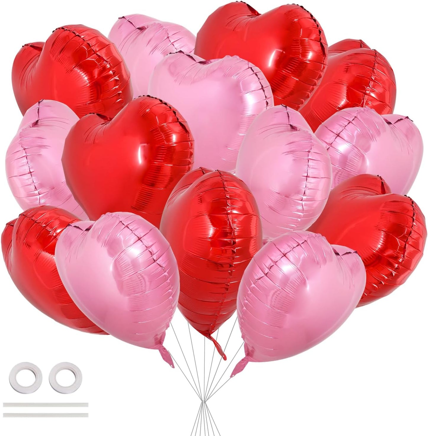 TONIFUL 30Pcs 18 Inch Red Pink Heart Balloons Valentine’s Day Heart Shape Foil Mylar Balloons Decoration for Romantic Valentine's Day Wedding Bridal Shower Anniversary Engagement Party Supplies