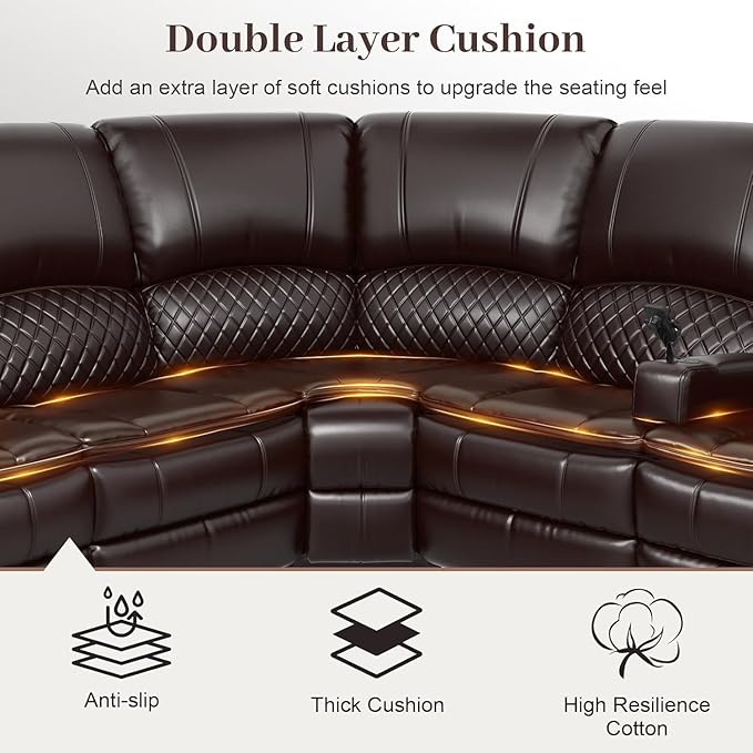 Yolsali Home Theater Seating Reclining Sectional Sofa, 5 Seats Soft Leather - Image 5