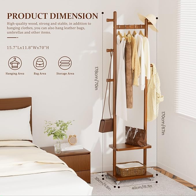 Solid Wood Coat Rack Freestanding Clothing Rack - Image 2
