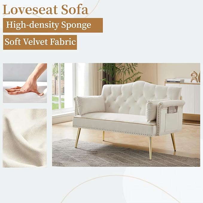 oaaktu Small Velvet Loveseat Sofa - Image 4