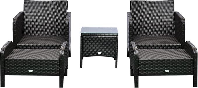 Outsunny 5 Pieces Rattan Wicker Lounge Chair Outdoor Patio Conversation Set - Image 6