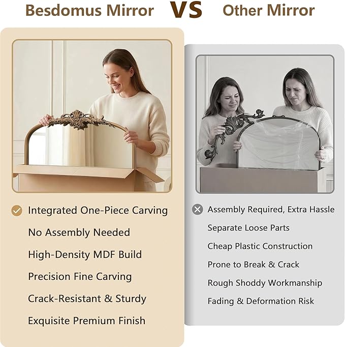 Besdomus Vintage Arched Gold Mirror: 32"x24" French Large Gold Vintage Wall - Image 7