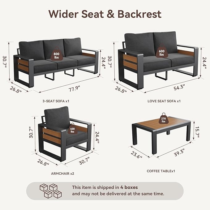 Aoxun Aluminum Patio Furniture Set, 7 Seats Luxury Metal Patio Furniture - Image 2