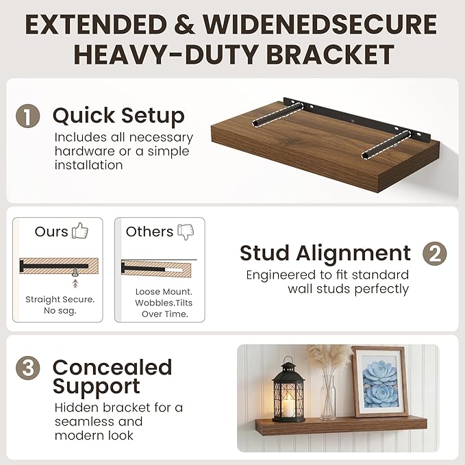 Dreamland Floating Shelves 24inch, 2 Pack Rustic Wooden Wall Shelves, Wall - Image 4