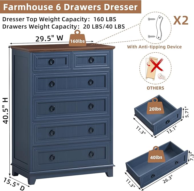 Joaxswe Farmhouse 6 Drawer Dresser - Image 2
