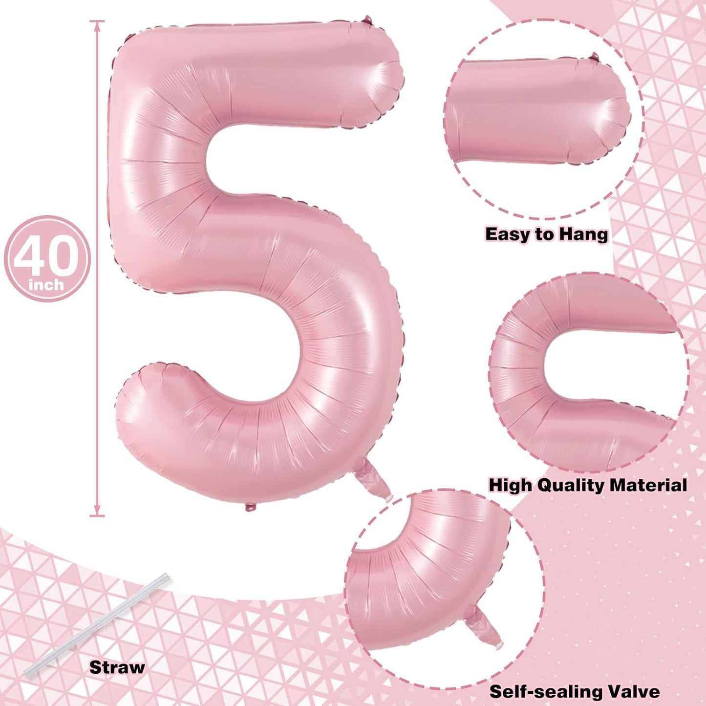 Number 15 Balloon Pastel Pink, Giant Number 1 & 5 Helium Foil Balloon for Girls 15th Birthday Decor, 40 Inch Self Inflating Mylar 15 Balloon Number for Women Anniversary Party Decorations Supplies