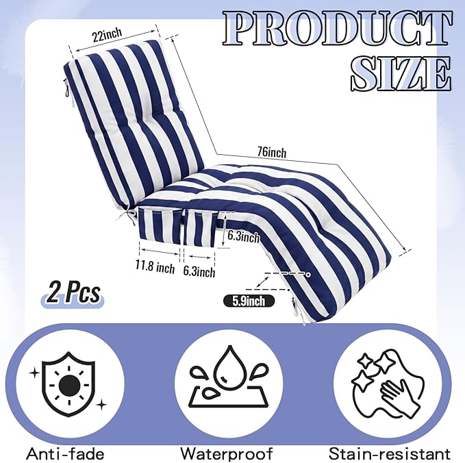 Kigley Outdoor Chaise Lounge Cushions - Image 2