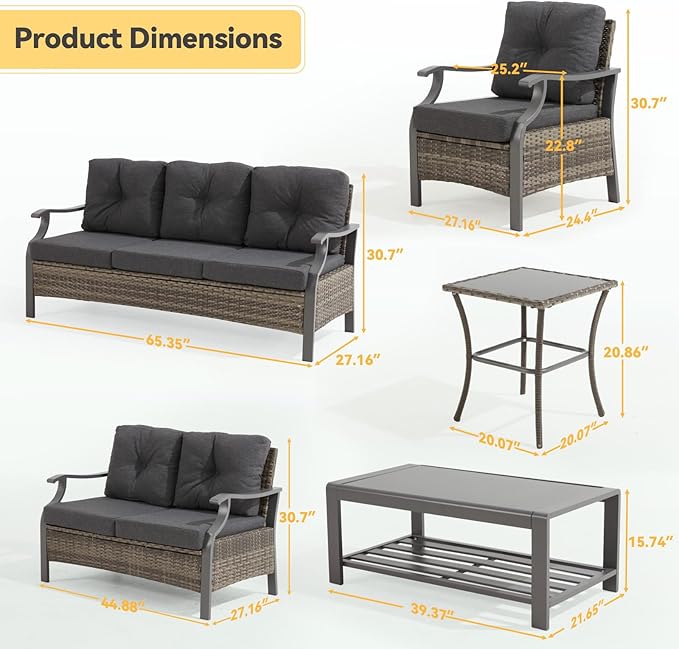 Outdoor Patio Furniture Set, 6 Pieces Outdoor Conversation Sets - Image 2