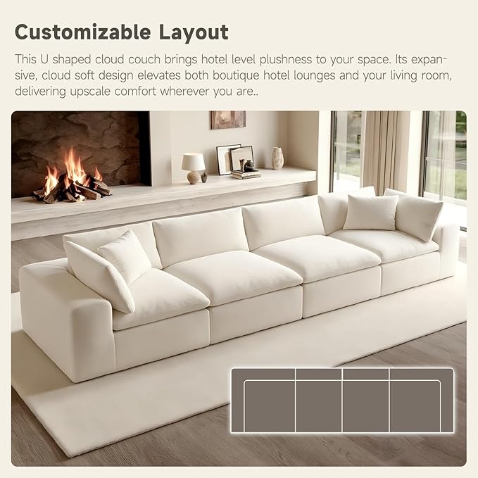 130" Modern Boneless Cloud Couch, Sectional Couches - Image 10